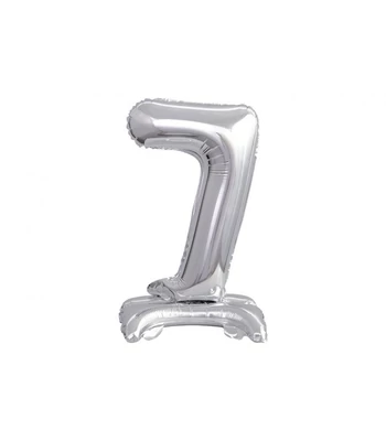 Ezüst B&C Silver mini 7-es szám fólia lufi talppal 38 cm