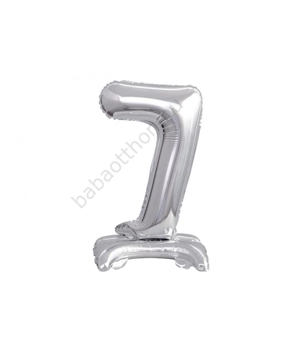 Ezüst B&C Silver mini 7-es szám fólia lufi talppal 38 cm